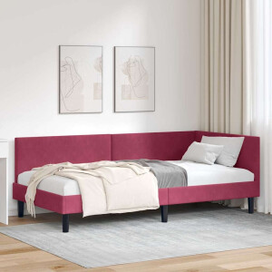 vidaXL Hoekbedframe Wijnrood 80 x 200 cm Fluweel en Engineered hout