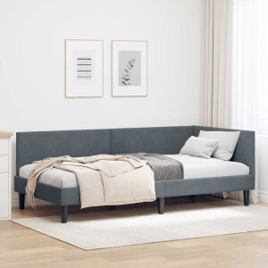 vidaXL Hoekbedframe Donkergrijs 90 x 190 cm Fluweel en Engineered hout