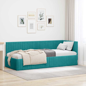 vidaXL Hoekbedframe met hoofdeinde Turquoise 80 x 200 cm Fluweel