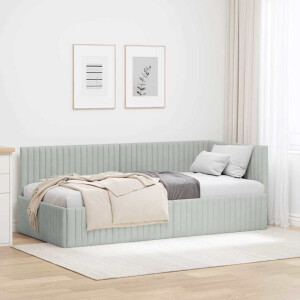 vidaXL Hoekbedframe met hoofdeinde Lichtgrijs 90 cm x 190 cm Fluweel