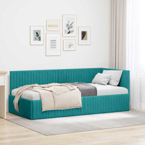 vidaXL Hoekbedframe met hoofdeinde Turquoise 90 x 190 cm Fluweel