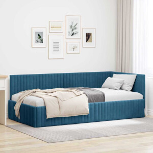 vidaXL Hoekbedframe met hoofdeinde Blauw 100 cm x 200 cm Fluweel
