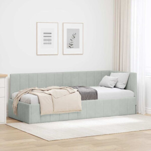 vidaXL Hoekbedframe met hoofdeinde Lichtgrijs 80 cm x 200 cm Fluweel