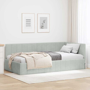 vidaXL Hoekbedframe met hoofdeinde Lichtgrijs 90 cm x 190 cm Fluweel