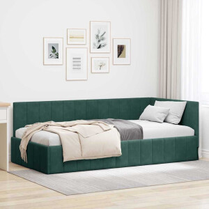vidaXL Hoekbedframe met hoofdeinde Donkergroen 90 cm x 190 cm Fluweel