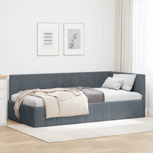 vidaXL Hoekbedframe met hoofdeinde Donkergrijs 90 cm x 200 cm Fluweel