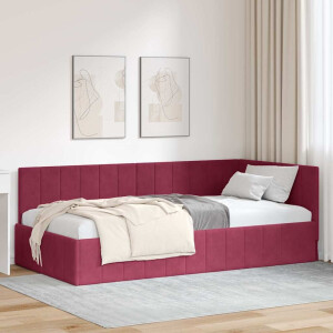 vidaXL Hoekbedframe met hoofdeinde Wijnrood 90 cm x 200 cm Fluweel