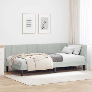vidaXL Hoekbedframe met hoofdeinde Lichtgrijs 90 cm x 200 cm Fluweel