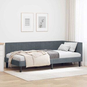 vidaXL Hoekbedframe met hoofdeinde Donkergrijs 90 cm x 200 cm Fluweel