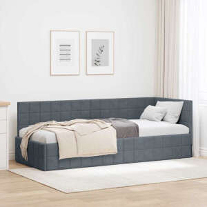 vidaXL Hoekbedframe met hoofdeinde Donkergrijs 80 cm x 200 cm Fluweel
