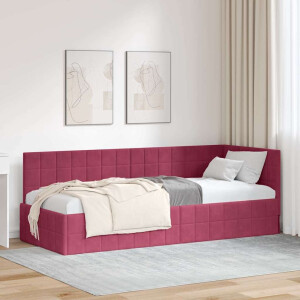 vidaXL Hoekbedframe met hoofdeinde Wijnrood 80 cm x 200 cm Fluweel