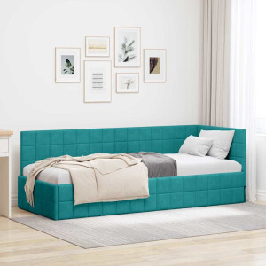 vidaXL Hoekbedframe met hoofdeinde Turquoise 80 x 200 cm Fluweel