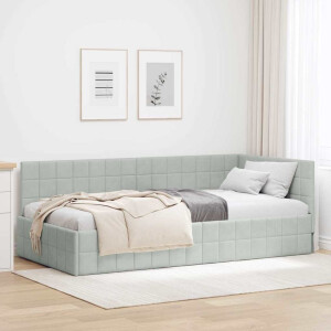vidaXL Hoekbedframe met hoofdeinde Lichtgrijs 90 cm x 190 cm Fluweel