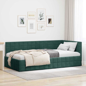 vidaXL Hoekbedframe met hoofdeinde Donkergroen 90 cm x 190 cm Fluweel