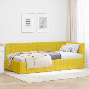 vidaXL Hoekbedframe met hoofdeinde Geel 90 x 200 cm Fluweel