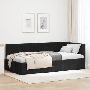 vidaXL Hoekbedframe met hoofdeinde Zwart 100 cm x 200 cm Fluweel
