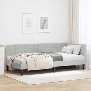 vidaXL Hoekbedframe met hoofdeinde Lichtgrijs 90 cm x 200 cm Fluweel