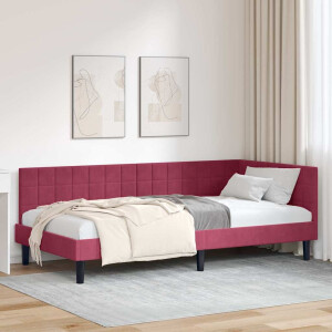 vidaXL Hoekbedframe met hoofdeinde Wijnrood 100 cm x 200 cm Fluweel