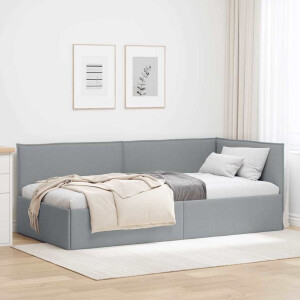 vidaXL Hoekbedframe met hoofdeinde Lichtgrijs 100 x 200 cm Stof