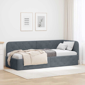 vidaXL Hoekbedframe Donkergrijs 80 x 200 cm Fluweel