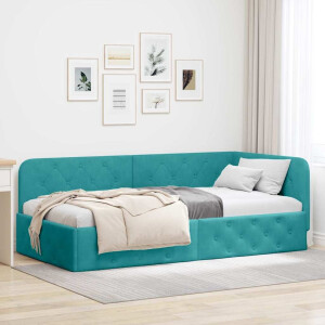 vidaXL Hoekbedframe Turquoise 90 x 200 cm Fluweel