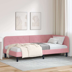 vidaXL Hoekbedframe Roze 90 x 200 cm Fluweel
