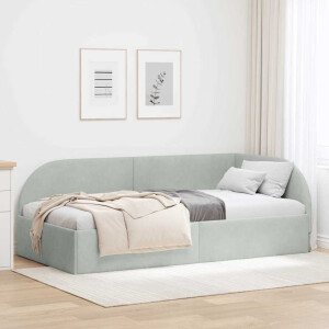 vidaXL Hoekbedframe met hoofdeinde Lichtgrijs 100 cm x 200 cm Fluweel