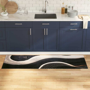 vidaXL Keuken Vloerkleed Zwart 180 x 60 cm Fluweel