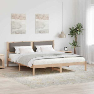 vidaXL Bedframe met hoofdeinde Taupe 200 x 200 cm Massief grenenhout