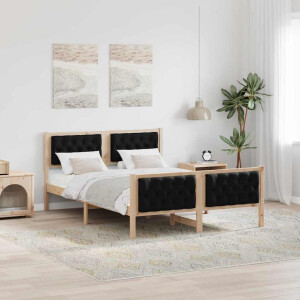vidaXL Bedframe met hoofdeinde Zwart 140 x 190 cm Massief grenenhout