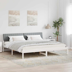 vidaXL Bedframe Wit en lichtgrijs 200 x 200 cm Massief grenenhout