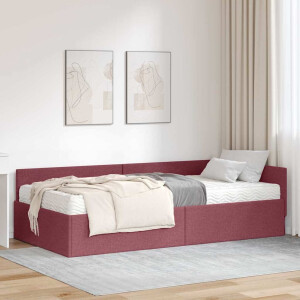 vidaXL Hoekbedframe met Matras Anders met hoofdeinde 2 pcs Rood Stof