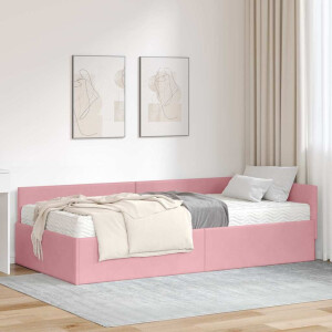 vidaXL Hoekbedframe met Matras Anders 2 pcs Grijs Fluweel
