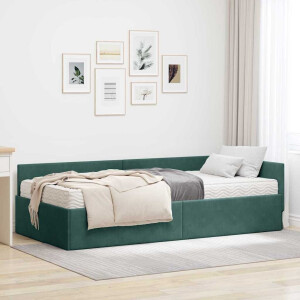 vidaXL Hoekbedframe met Matras Anders 2 pcs Groen Fluweel