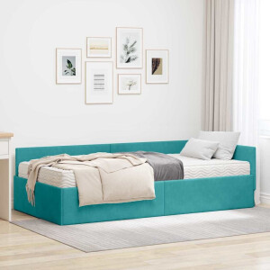vidaXL Hoekbedframe met Matras Anders 2 pcs Turquoise Fluweel