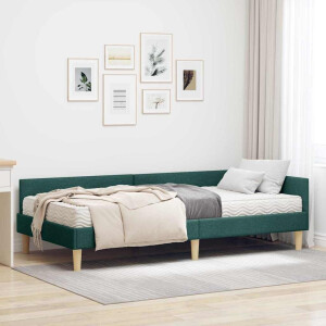 vidaXL Hoekbedframe met Matras met matras 2 pcs Groen Stof