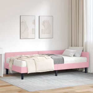 vidaXL Hoekbedframe met Matras Anders 2 pcs Grijs Fluweel