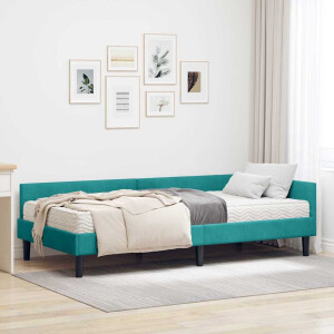 vidaXL Hoekbedframe met Matras Anders 2 pcs Turquoise Fluweel
