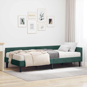 vidaXL Hoekbedframe met Matras Anders 2 pcs Groen Fluweel
