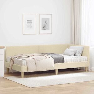 vidaXL Hoekbedframe met Matras Anders met hoofdeinde 2 pcs Crème Stof