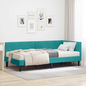 vidaXL Hoekbedframe met Matras Anders 2 pcs Turquoise Fluweel
