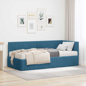 vidaXL Hoekbedframe met Matras met hoofdeinde 2 pcs Blauw Fluweel