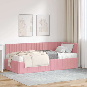 vidaXL Hoekbedframe met Matras met hoofdeinde 2 pcs Grijs Fluweel