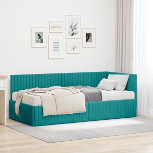 vidaXL Hoekbedframe met Matras met hoofdeinde 2 pcs Turquoise Fluweel