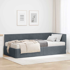 vidaXL Hoekbedframe met Matras met hoofdeinde 2 pcs Grijs Fluweel