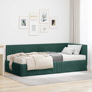 vidaXL Hoekbedframe met Matras met hoofdeinde 2 pcs Groen Fluweel
