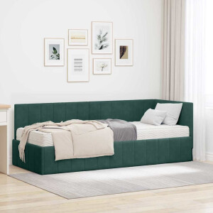 vidaXL Hoekbedframe met Matras met matras 2 pcs Groen Fluweel