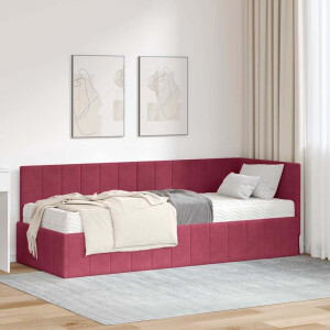 vidaXL Hoekbedframe met matras Wijnrood 80 x 200 cm Fluweel