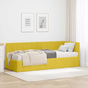 vidaXL Hoekbedframe met matras met hoofdeinde Geel 80 x 200 cm Fluweel