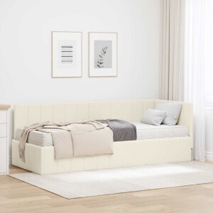 vidaXL Hoekbedframe met matras Crème 80 x 200 cm Fluweel